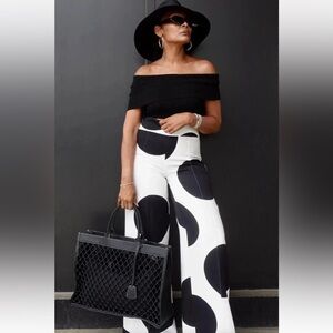 Zara Black & White Wide Leg Jumpsuit-Pants